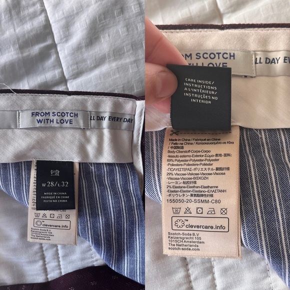 Scotch & Soda Men's Burgundy Classic Chino Trouser 28/32 - Picture 10 of 14